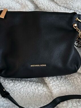 Michael Kors Black Pebbled Leather Crossbody with Gold Hardware